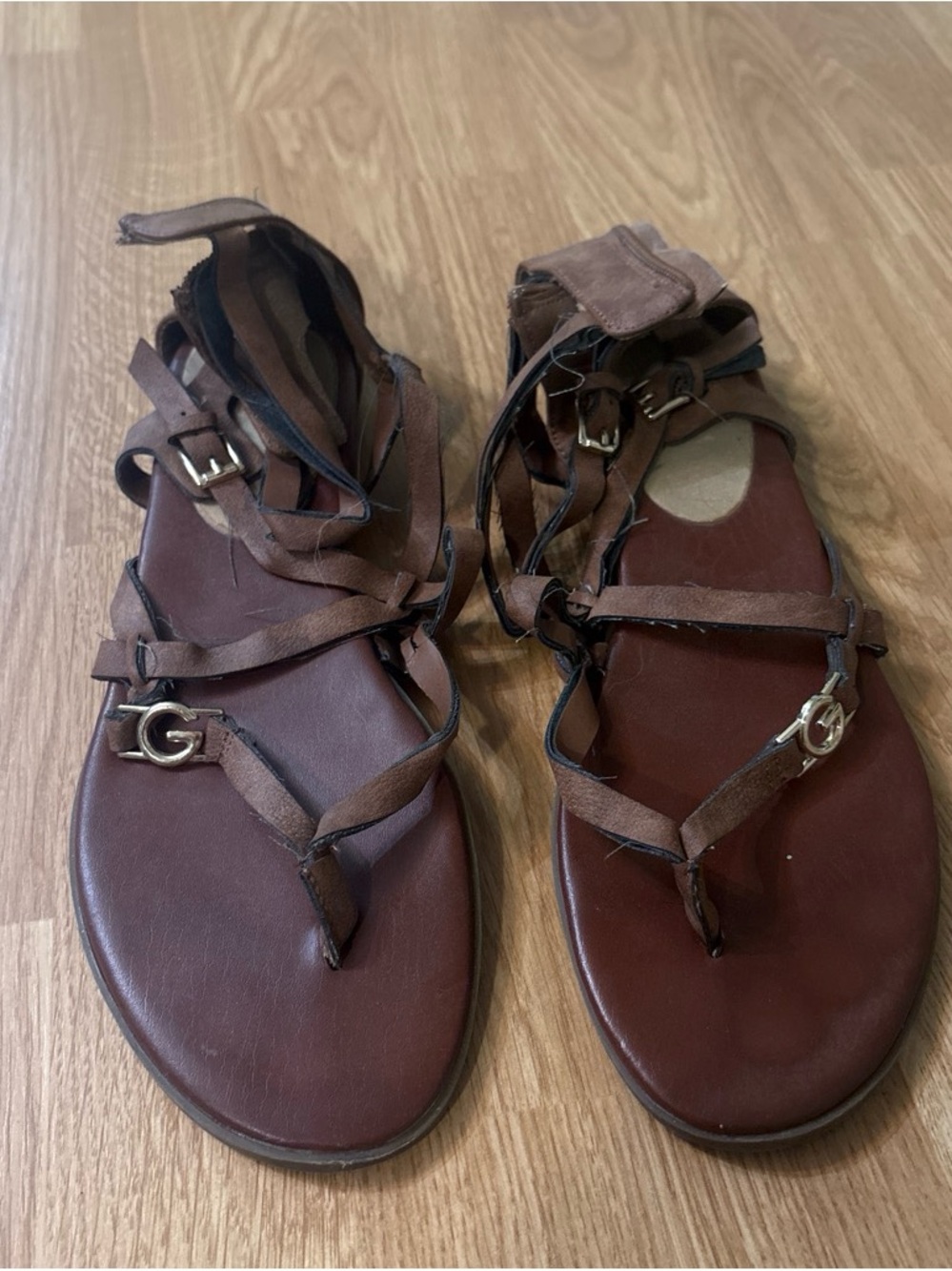 Strappy Brown Leather Gladiator Sandals with Lace-Up Detail